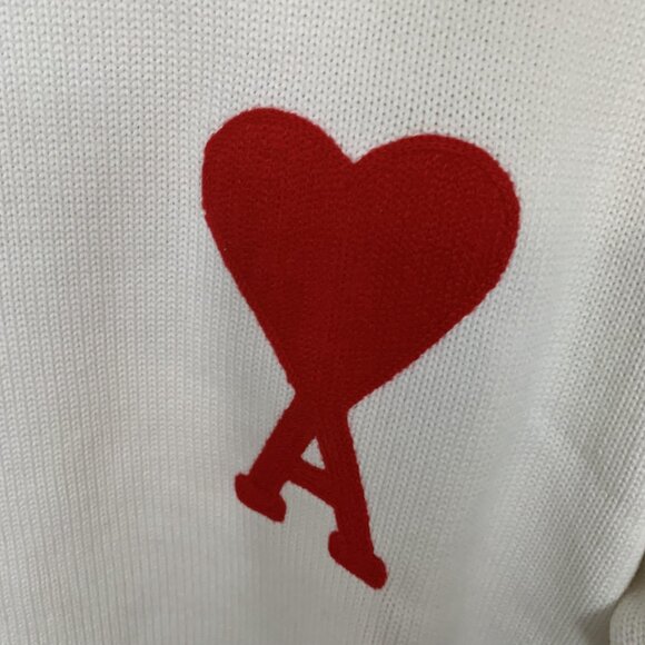 AMI Red heart white crew neck sweater women S size - Picture 2 of 5
